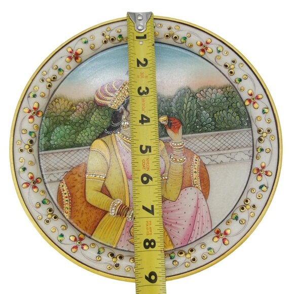 VTG Ornate Lady on Marble Hand Painted Decorative 9" Plate in Red Velvet - Picture 6 of 9